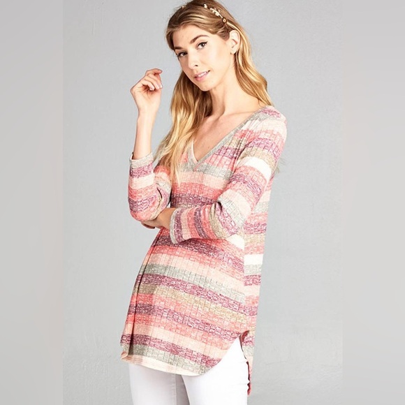 Striped V-Neck Women's Top - Picture 4 of 5